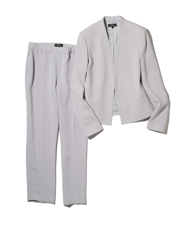Theoryノーカラージャケット パンツ セットアップスーツ グレー