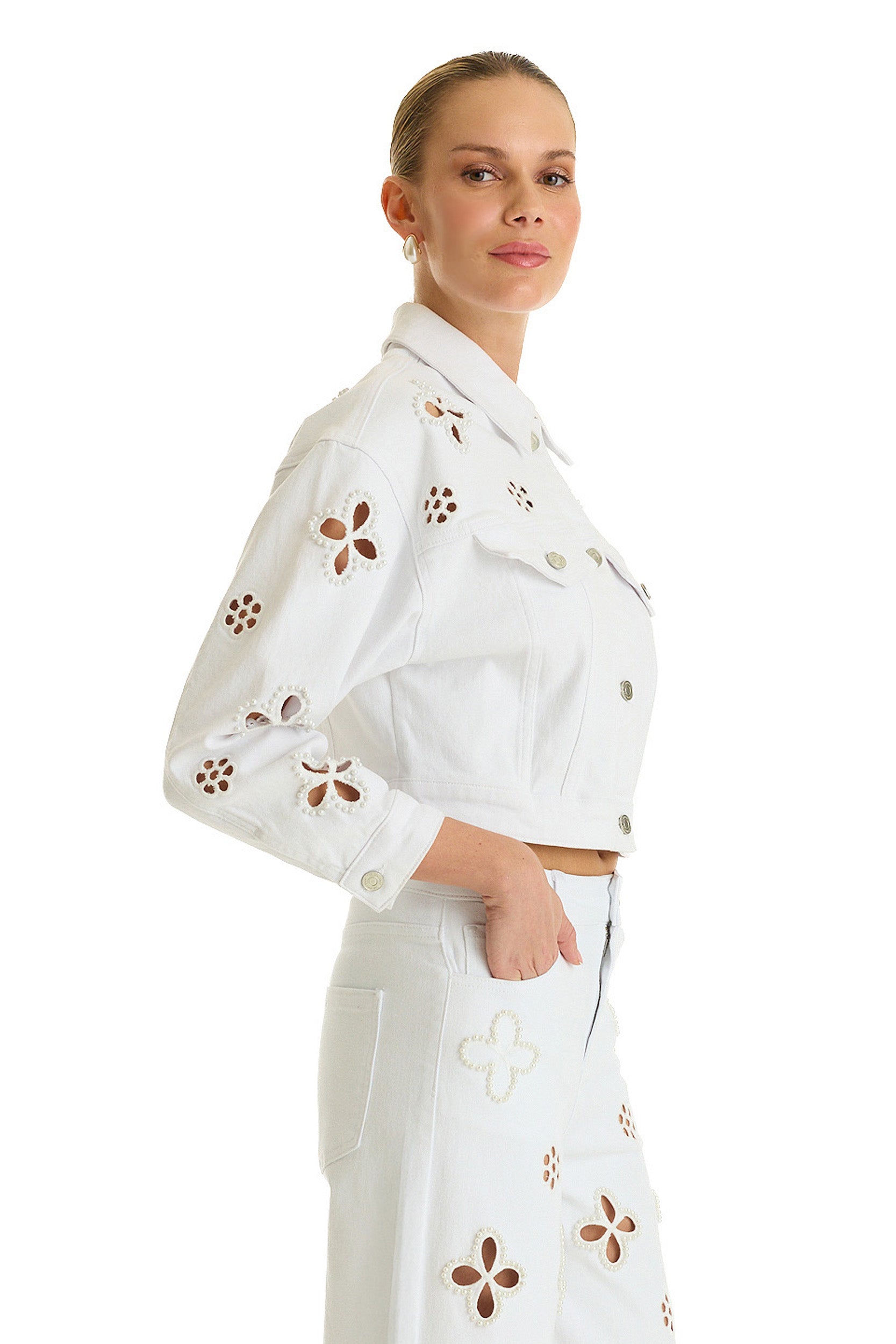 Kaia Pearl Jean Jacket - White – The Noli Shop