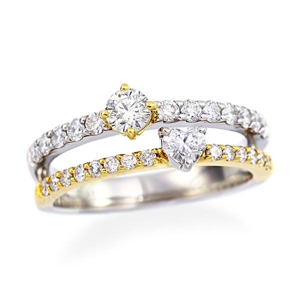 プラチナ/K18イエローゴールド鑑定書付ダイヤモンドリング（0.18