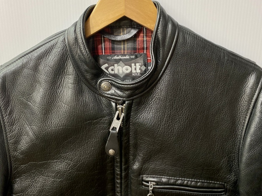 チェック柄裏地☆】Schott(ショット)のシングルレザージャケットをご
