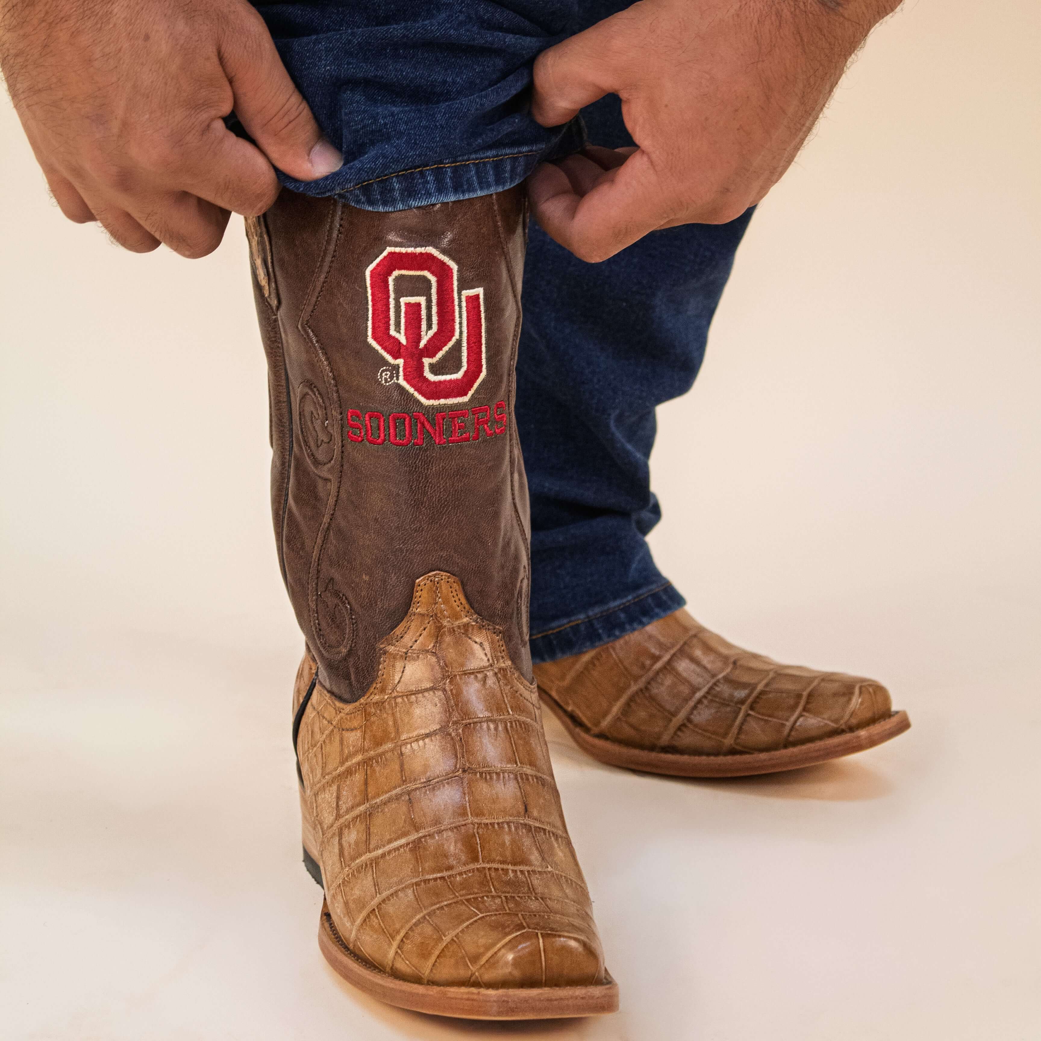 Men's University of Oklahoma Tan Alligator Belly Boots | Vaccari Boots