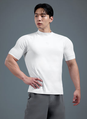 サイズL ［ 8G SHOOT ］モックネック半袖 ホワイト .: 8G