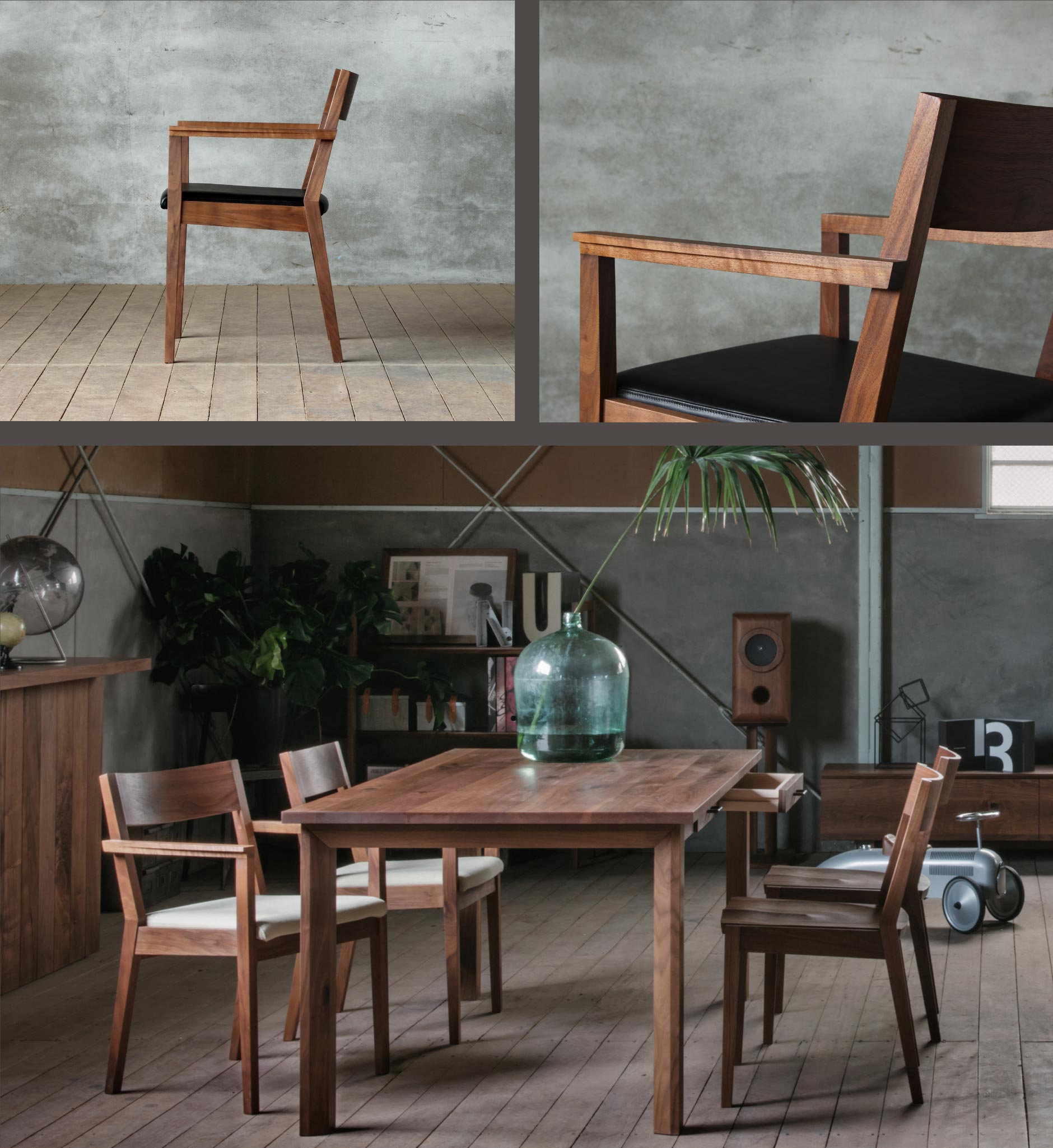 無垢材を生かしたシンプルなロングアームチェア｜SOLID横浜