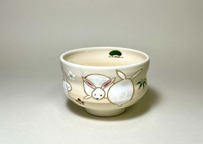 京焼 京都清水焼 日展作家 寺池静人 彩金椿文 茶碗 京焼 京都清水焼 日