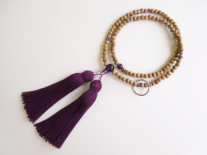 星月菩提樹八寸看経薄古代紫二五房紫水晶仕立 輪入 お数珠の安田念珠店