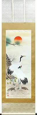 鶴亀の掛け軸 寛翠作 鶴亀の図 p1101