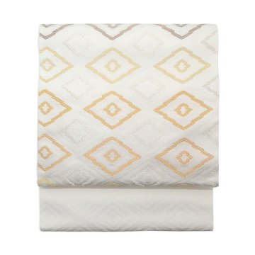 勝山さと子 「松皮菱」 千成堂別注 九寸名古屋帯 白＜お仕立て代込