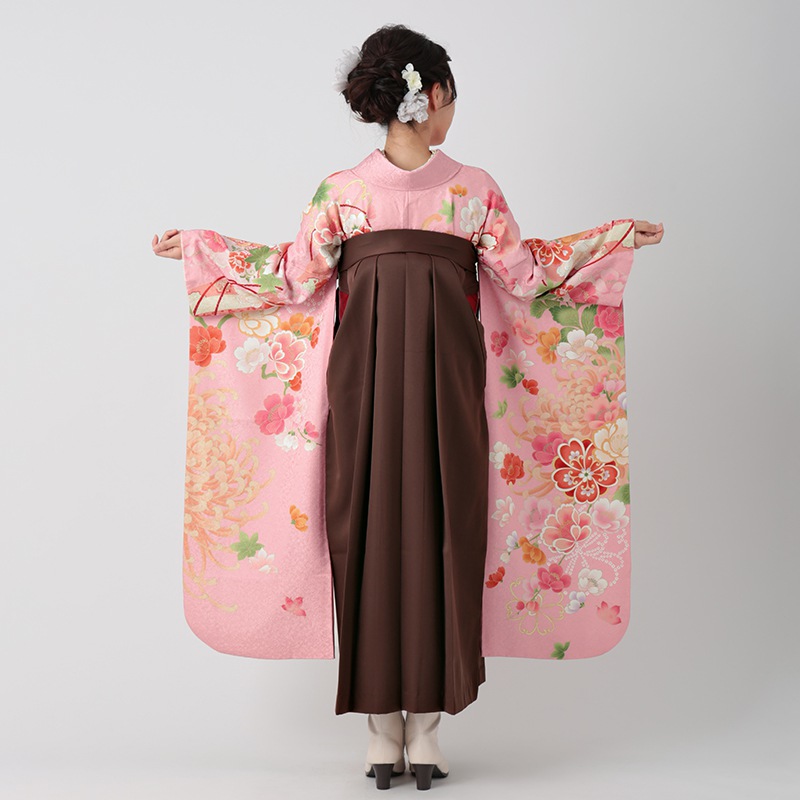 振袖袴： R817 ピンク 雪輪乱菊に八重桜☆(絹)│ 袴レンタル │ 京都