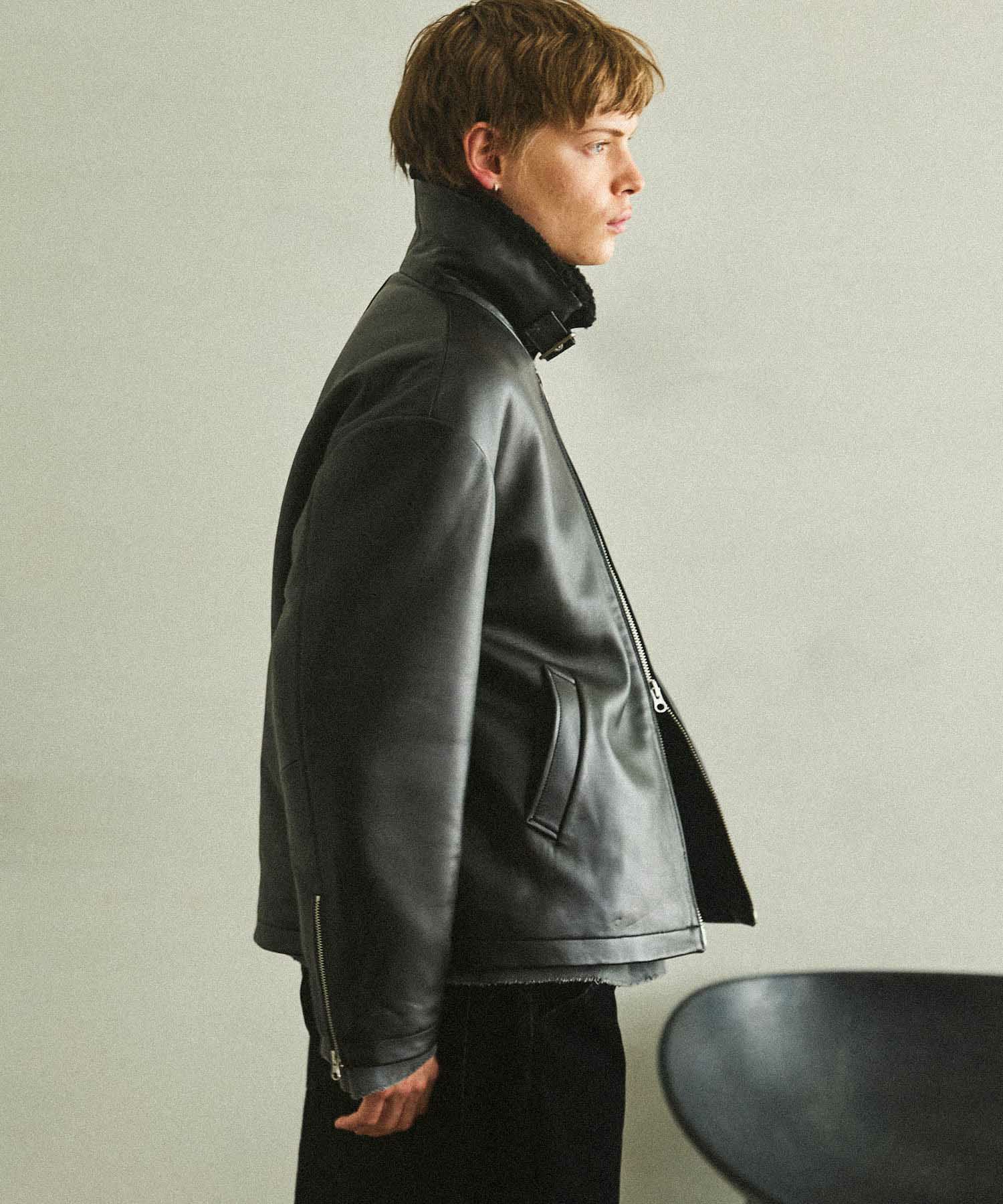 OPENING ACT] リアルレザームートンハイネックジャケット | OPENING ACT