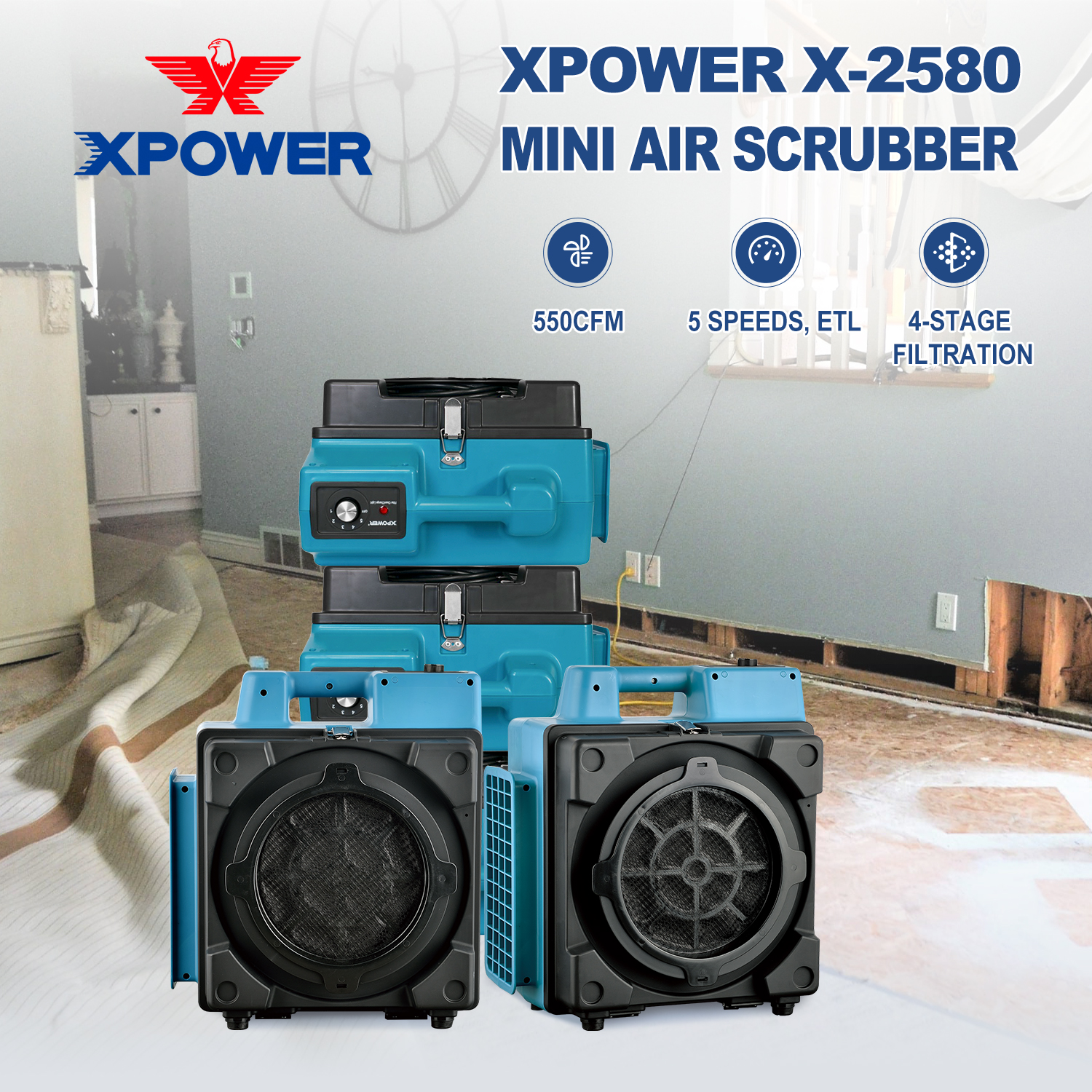 XPOWER X-2580 Professional 4-Stage HEPA Mini Air Scrubber – XPOWER