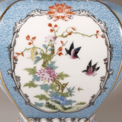 乾隆王朝 琺瑯彩花鳥六方景徳鎮花瓶｜輸入マート