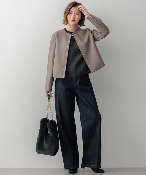 ジャケット ノーカラージャケット ラムレザー レディース : ZOZOTOWN