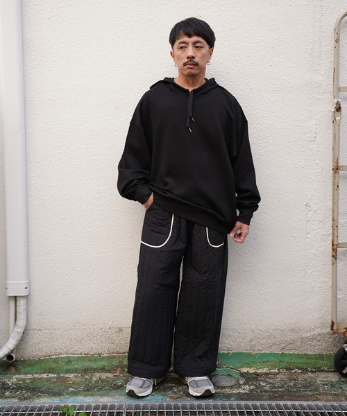 Aphlotus パンツ ストライプキルティング アウトポケット セミワイド