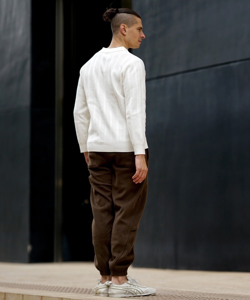 SOMEDIFF（サムディフ） ポロシャツ 長袖ストライプニットポロシャツ