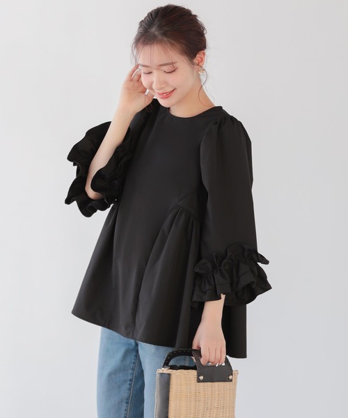 Fit more（フィットモア） ブラウス シャツ 袖フリルサイドギャザー