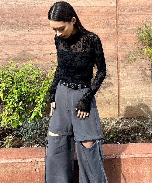 SEN TOKYO tシャツ 花柄 ハイネック シアー プルオーバー レディース