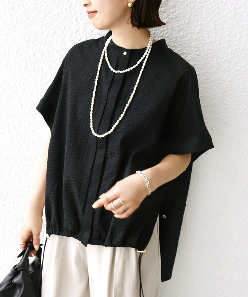 SHIPS（シップス） ブラウス シャツ 「手洗い可能」サッカー 裾