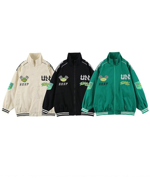ブルゾン アウター 「HOOK」アメカジワッペン刺繍レーシングブルゾン