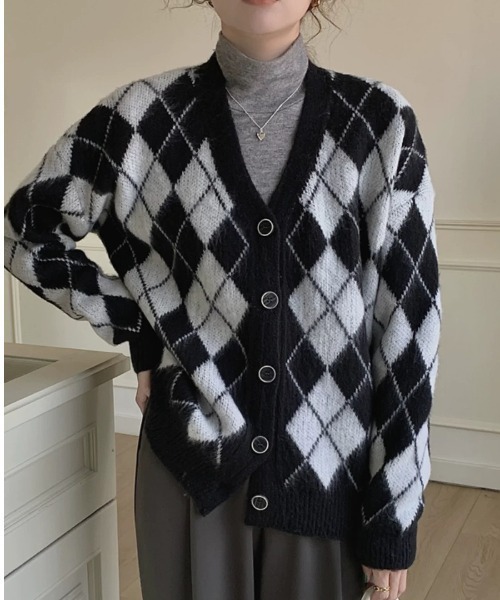 COO+i（クーイ） カーディガン シャギーアーガイルカーディガン