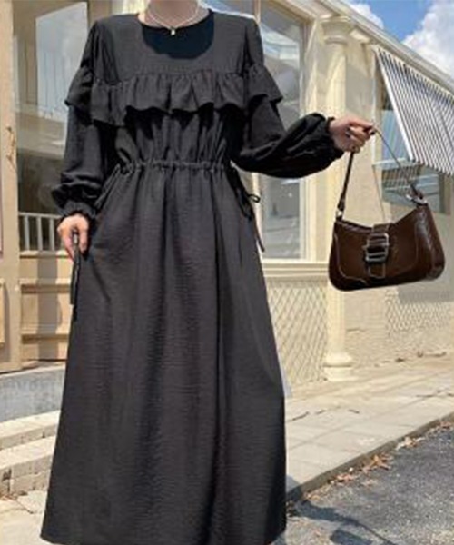 MILAE ワンピース フリルウエストギャザーロングワンピース : ZOZOTOWN