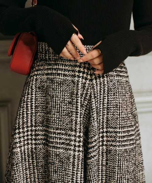 anuans（アニュアンス） スカート ウールチェックツイードフレア