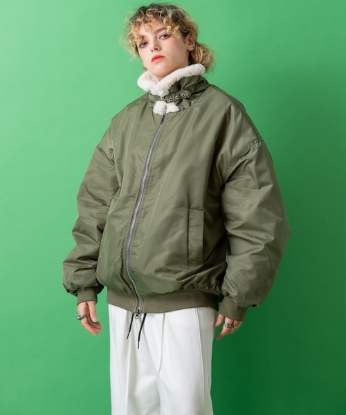 ダウンジャケット ダウン a.p.o.v. ファー襟ナイロン中綿オーバー