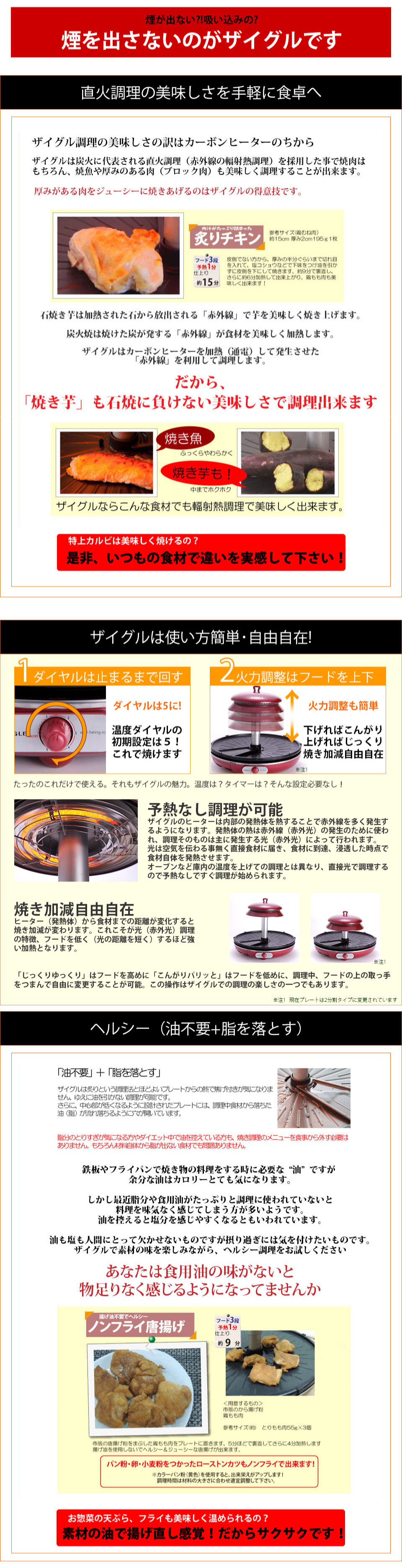 ZAIGLE 赤外線ロースターレッド 取扱説明書、レシピ付き