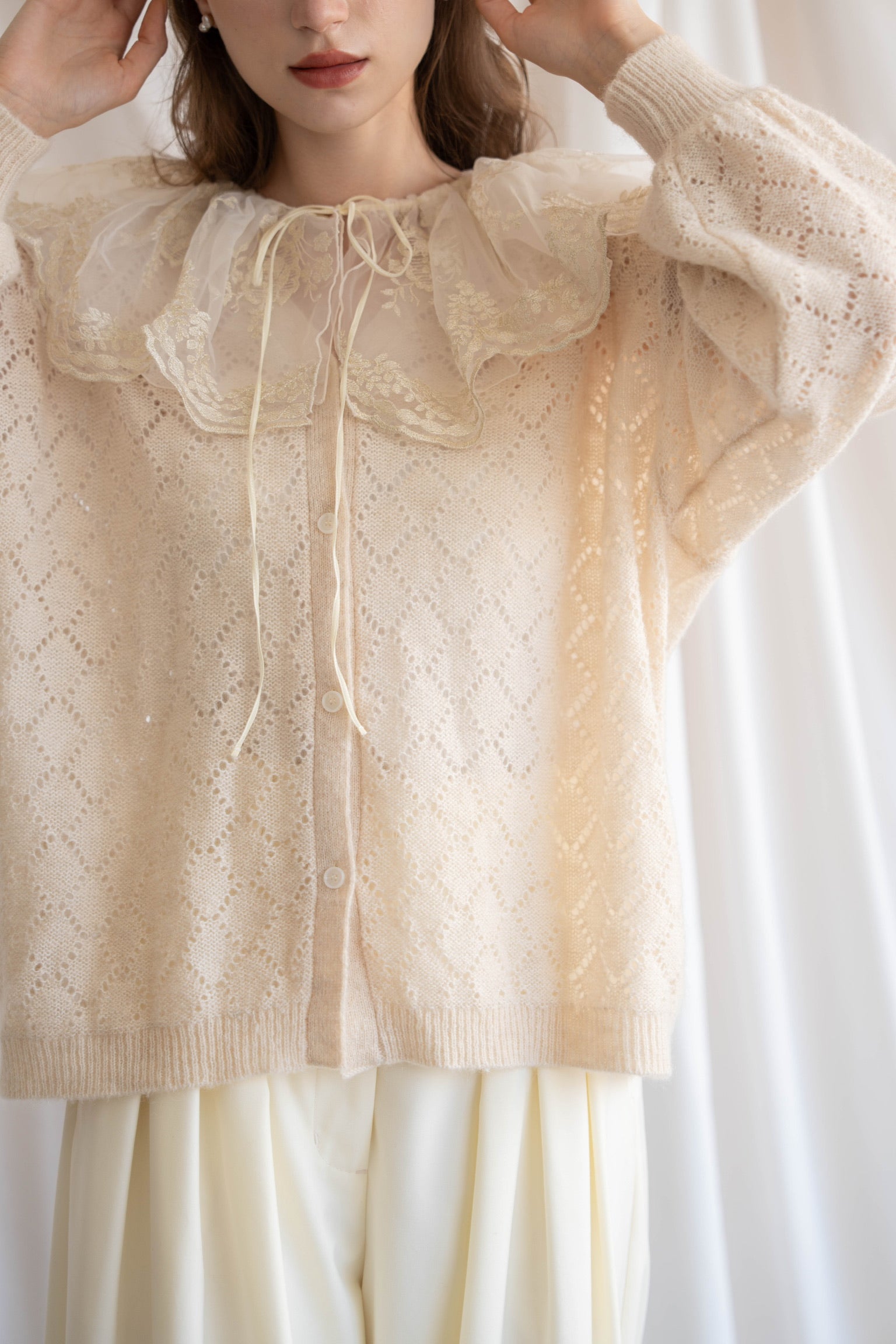 sheer frill knit cardigan – Acka online store