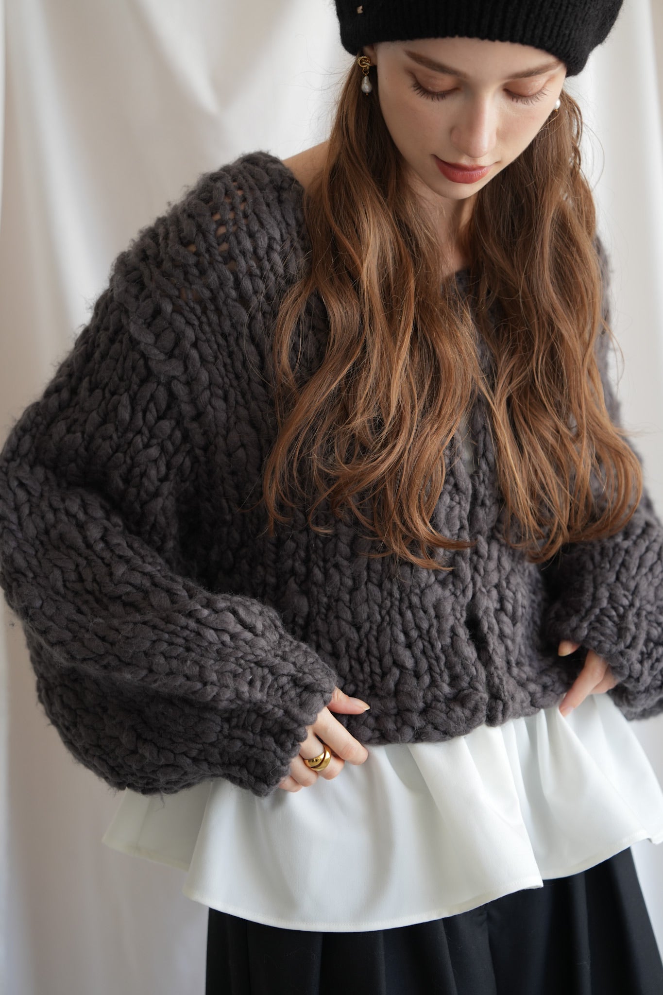 frill hand knit cardigan – Acka online store