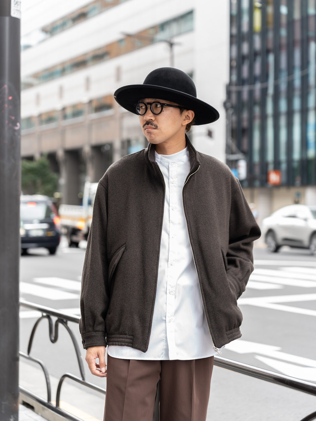 ULTERIOR / WOOL SILK KERSEY ZIP UP JKT -KHAKI BLACK- aIbn公式通販