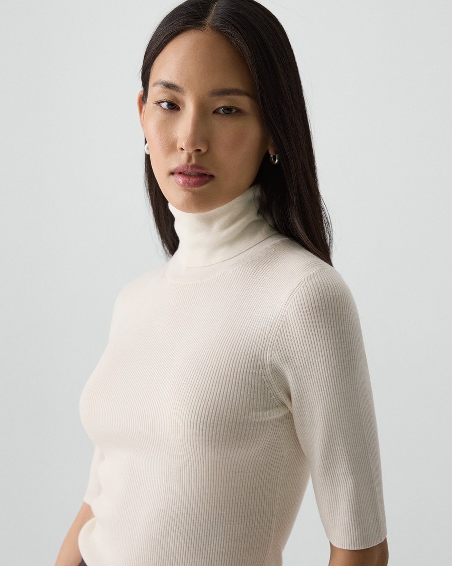 White Regal Wool Leenda Short-Sleeve Turtleneck | Theory
