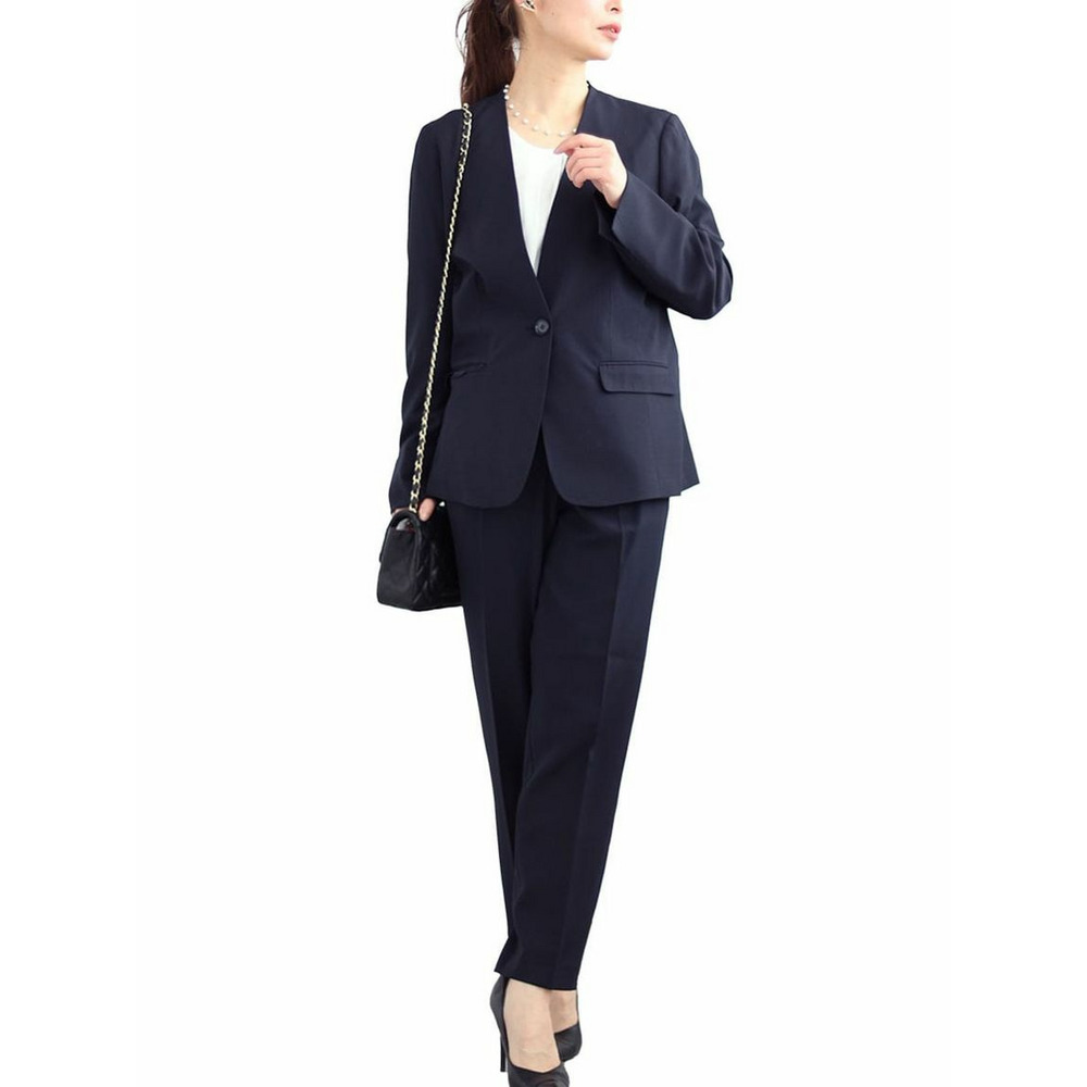 大きいサイズ レディース ノーカラージャケット＆テーパードパンツ