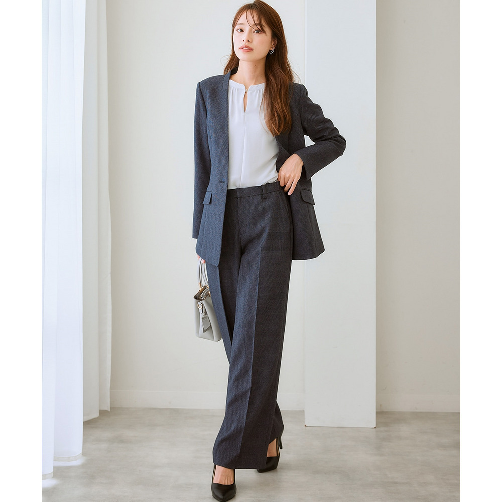 レディーススーツ】洗えるウール調ストレッチワイドパンツスーツ