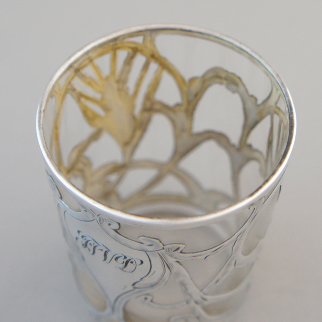 シルバーオーバーレイ「銀巻き装飾 麦文様 ショットグラス 高さ5.8cm