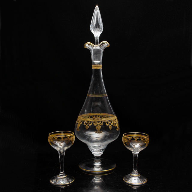 R様 ご売約 モーゼル 金彩金盛 クリスタル ロカイユ リキュールグラス