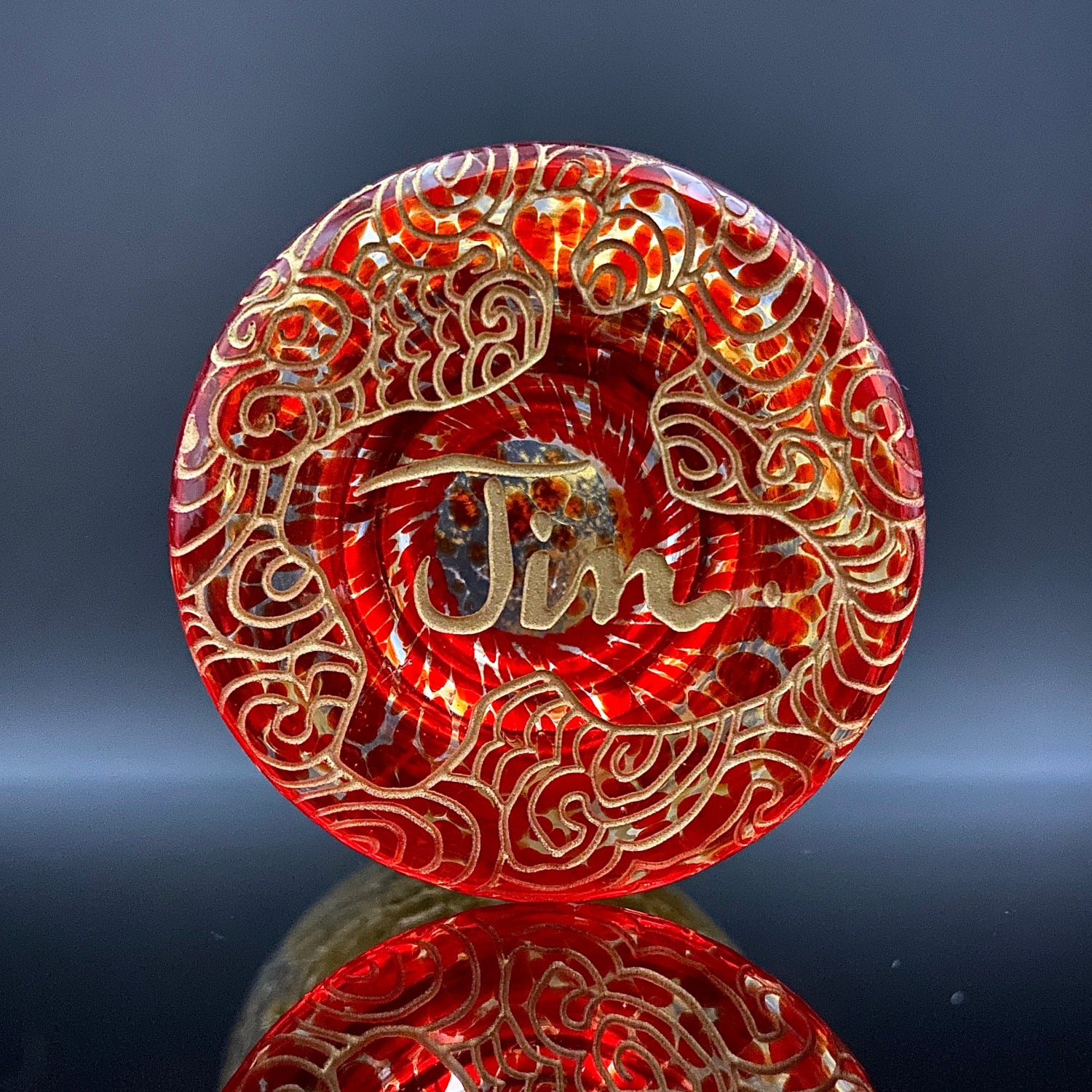 坂田 甚内（Jin）作 手吹き硝子 赤金彩 金箔 金彩 玻璃盃深甚紋グラス