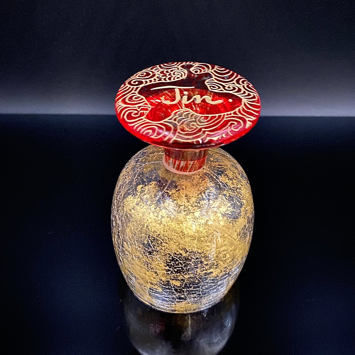 坂田 甚内（Jin）作 手吹き硝子 赤金彩 金箔 金彩 玻璃盃深甚紋グラス