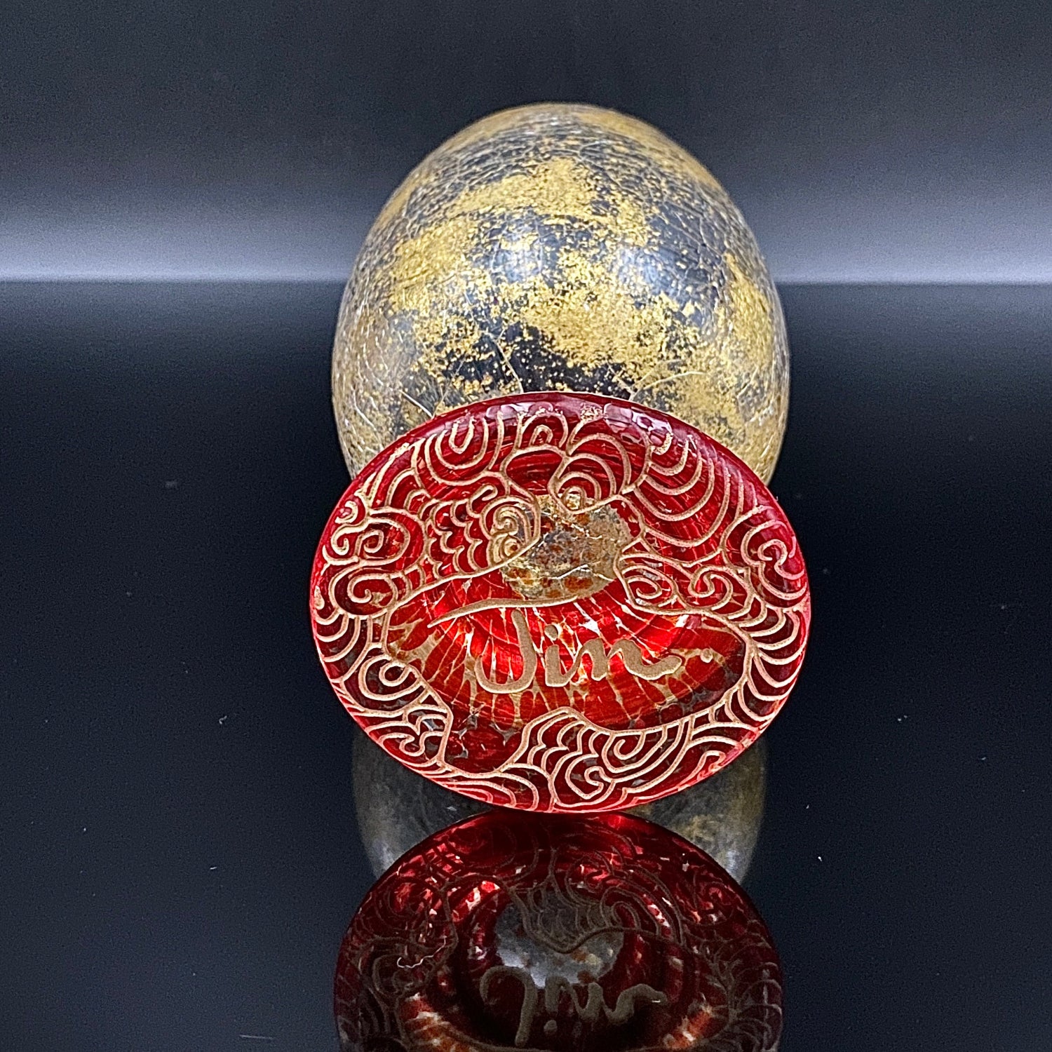 坂田 甚内（Jin）作 手吹き硝子 赤金彩 金箔 金彩 玻璃盃深甚紋グラス