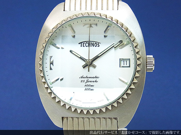テクノス TECHNOS 9面カットガラス仕様 シルバーダイヤル 希少ベゼル