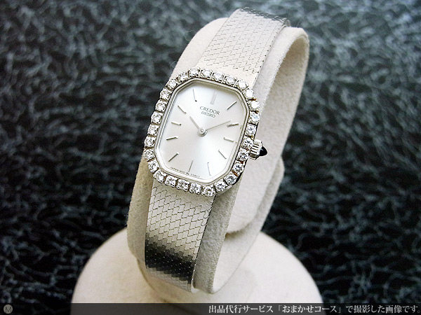セイコー クレドール K18WG ホワイト金無垢 オクタゴン 宝飾美デザイン