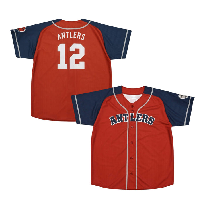 鹿島国立】ラグランベースボールシャツ（レッド×ネイビー）全8種