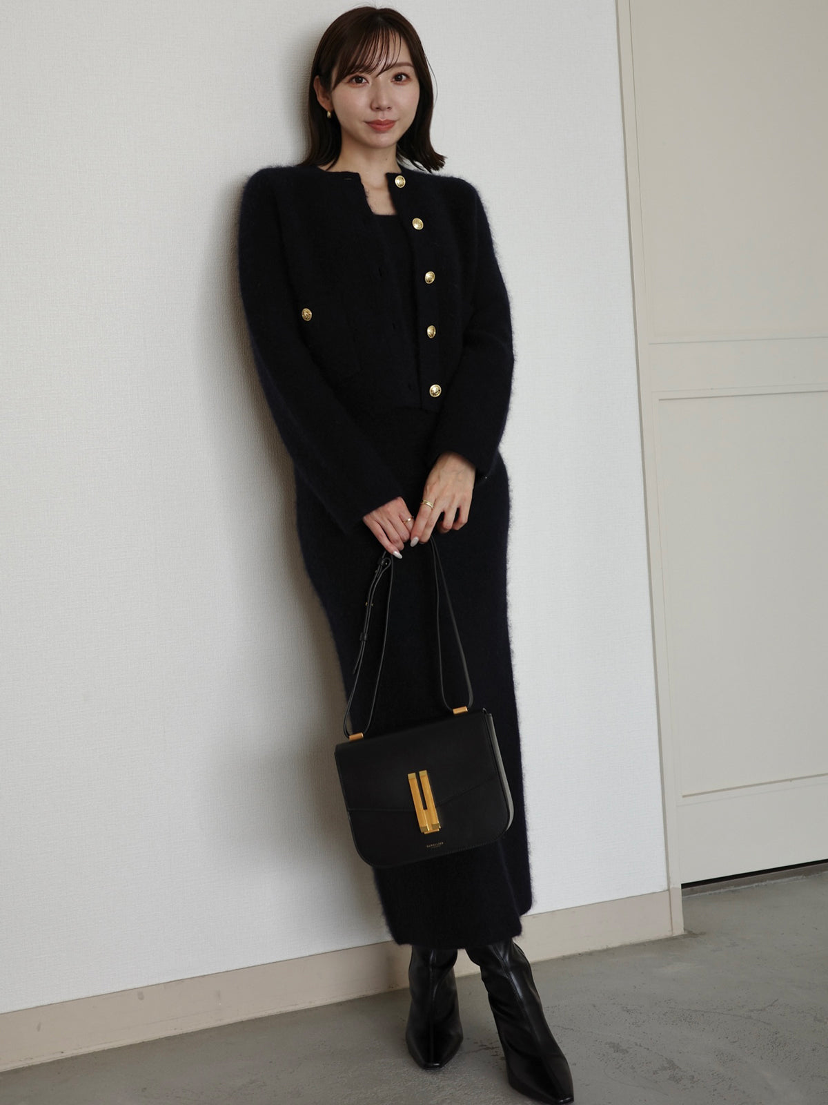 カシミヤブレンドノーカラーニットジャケット