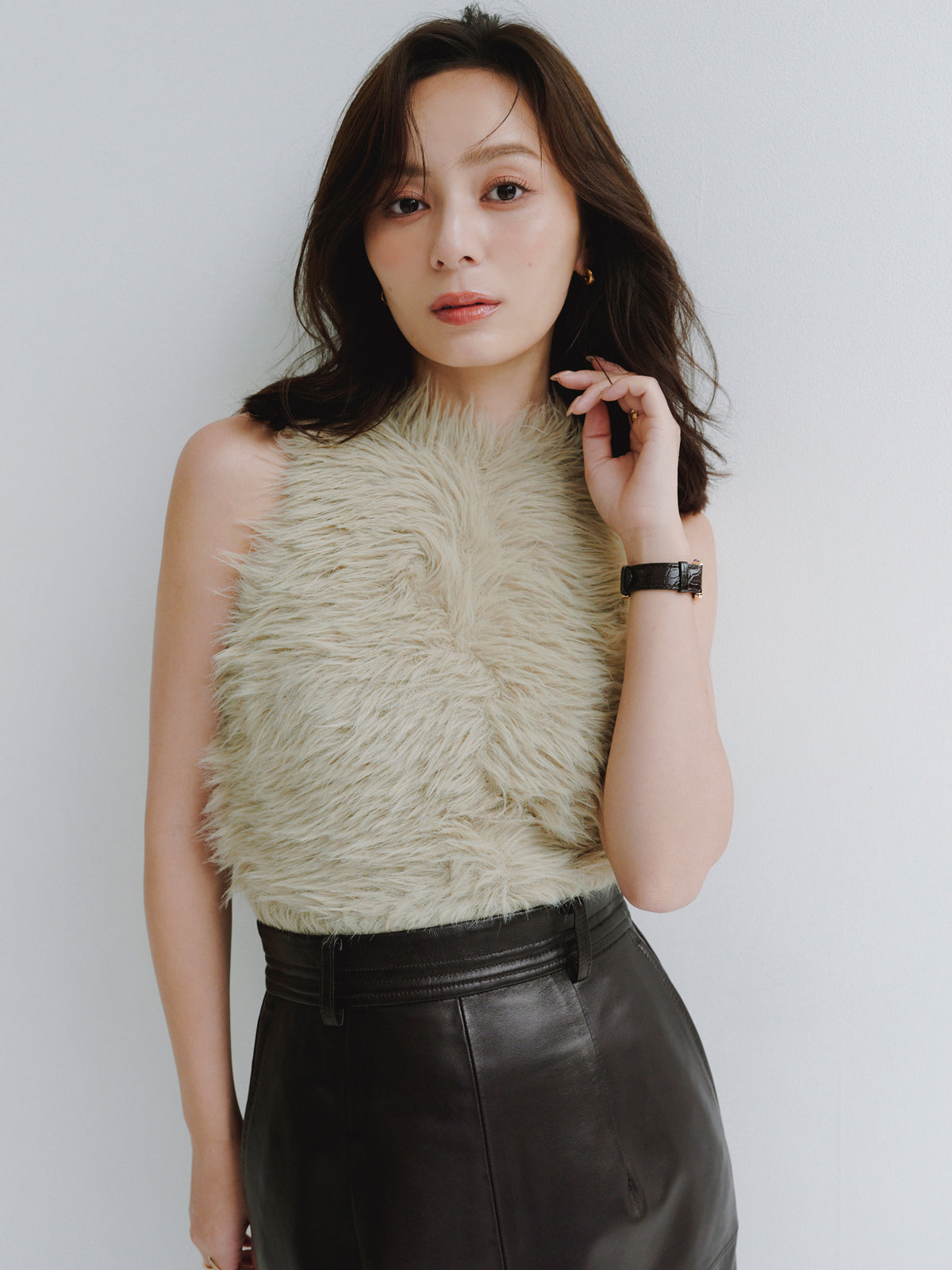 ファーライクノースリーブニットトップス