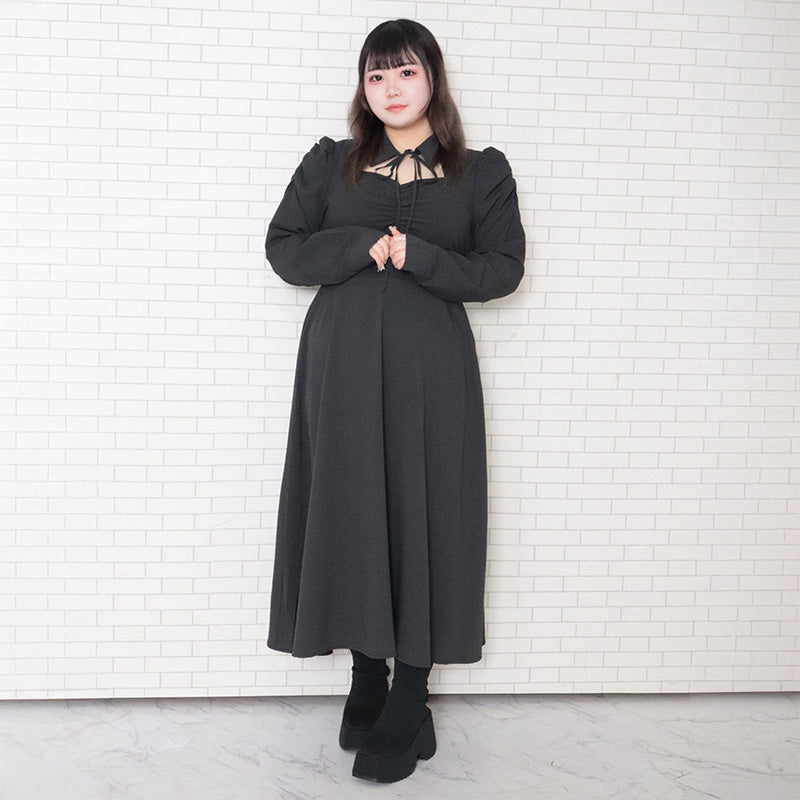 大きいサイズ レディース｜フロントオープン長袖ワンピース（3L/4L/5L