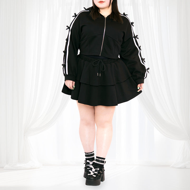 大きいサイズ レディース｜黒リボンのクロップド丈のジャージリボンの