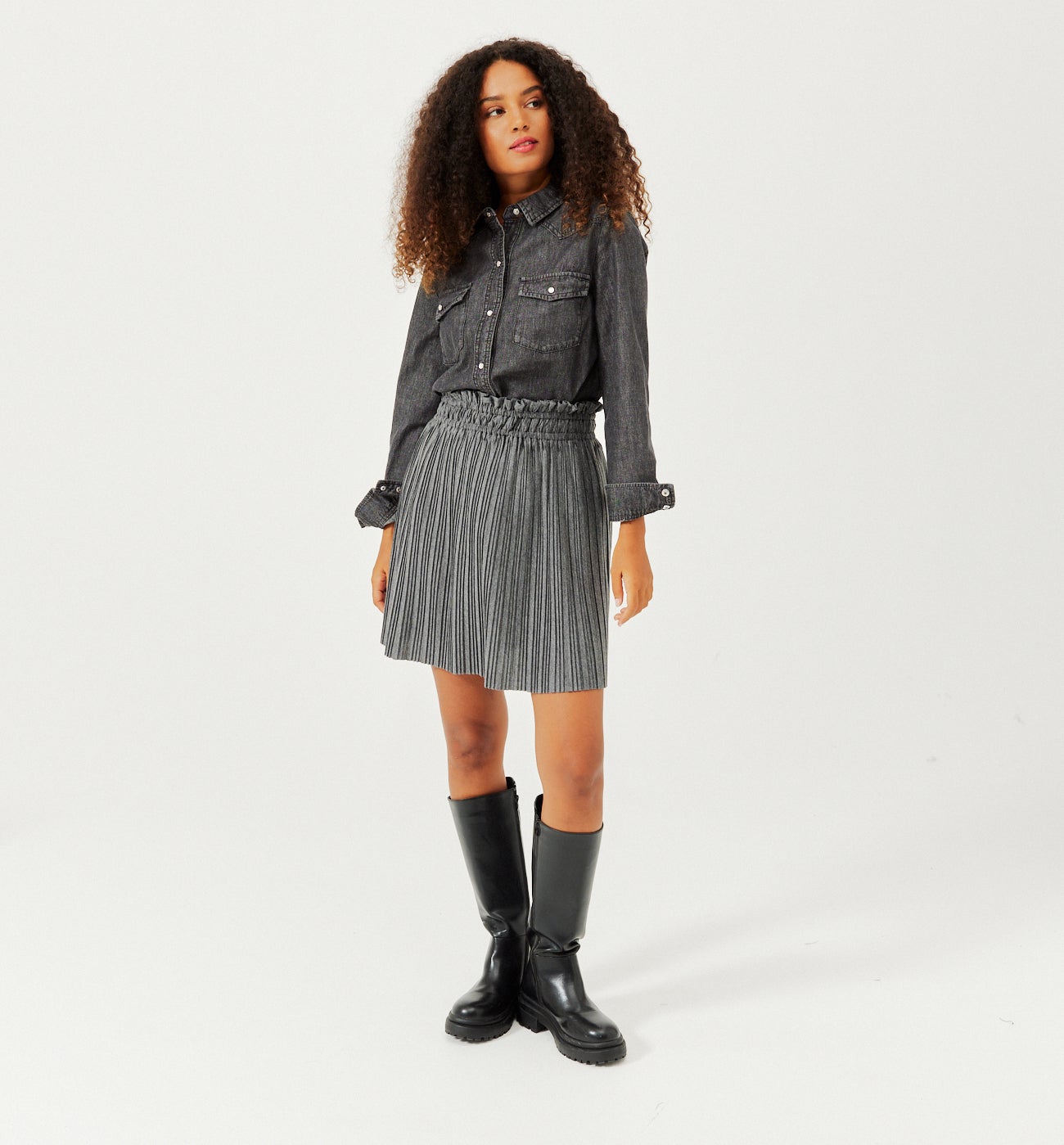Short pleated skirt - Dark grey