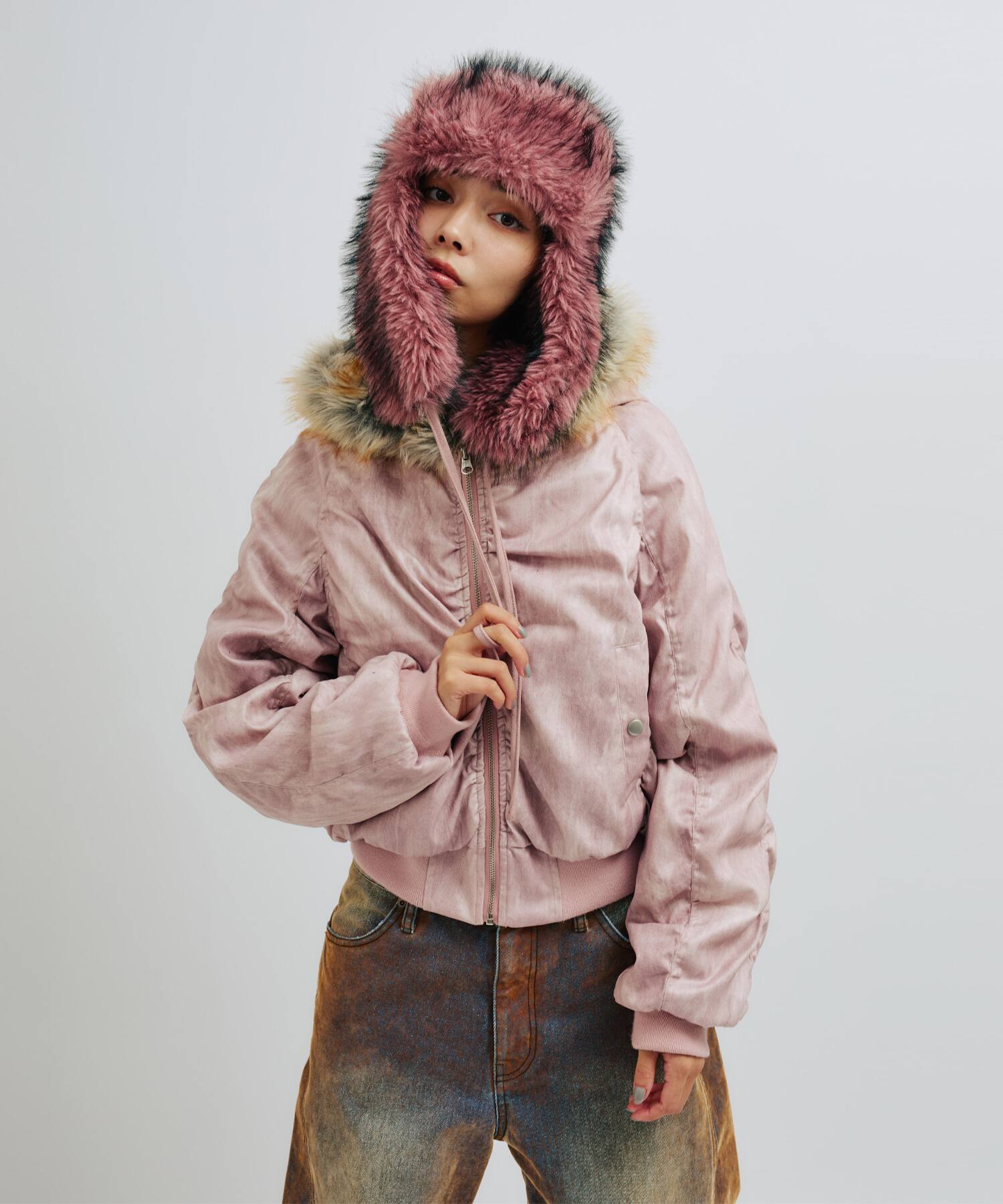 atmos pink Faux Fur Hooded Jacket PINK（アトモス ピンク フォー