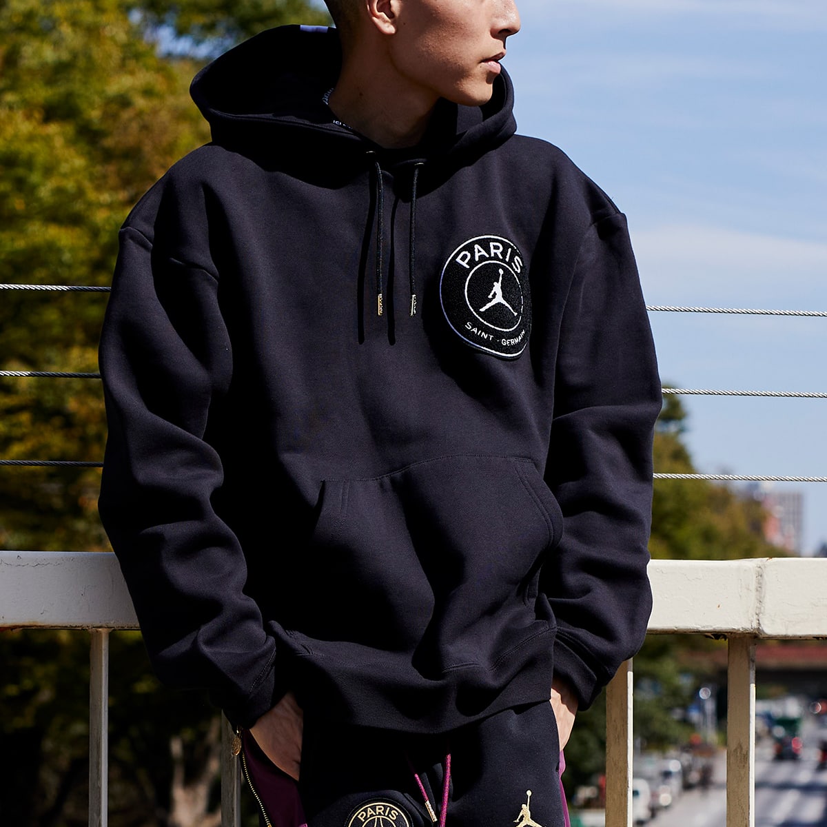 JORDAN BRAND AS M J PSG PO TAPED HOODIE BLACK/BORDEAUX/METALLIC