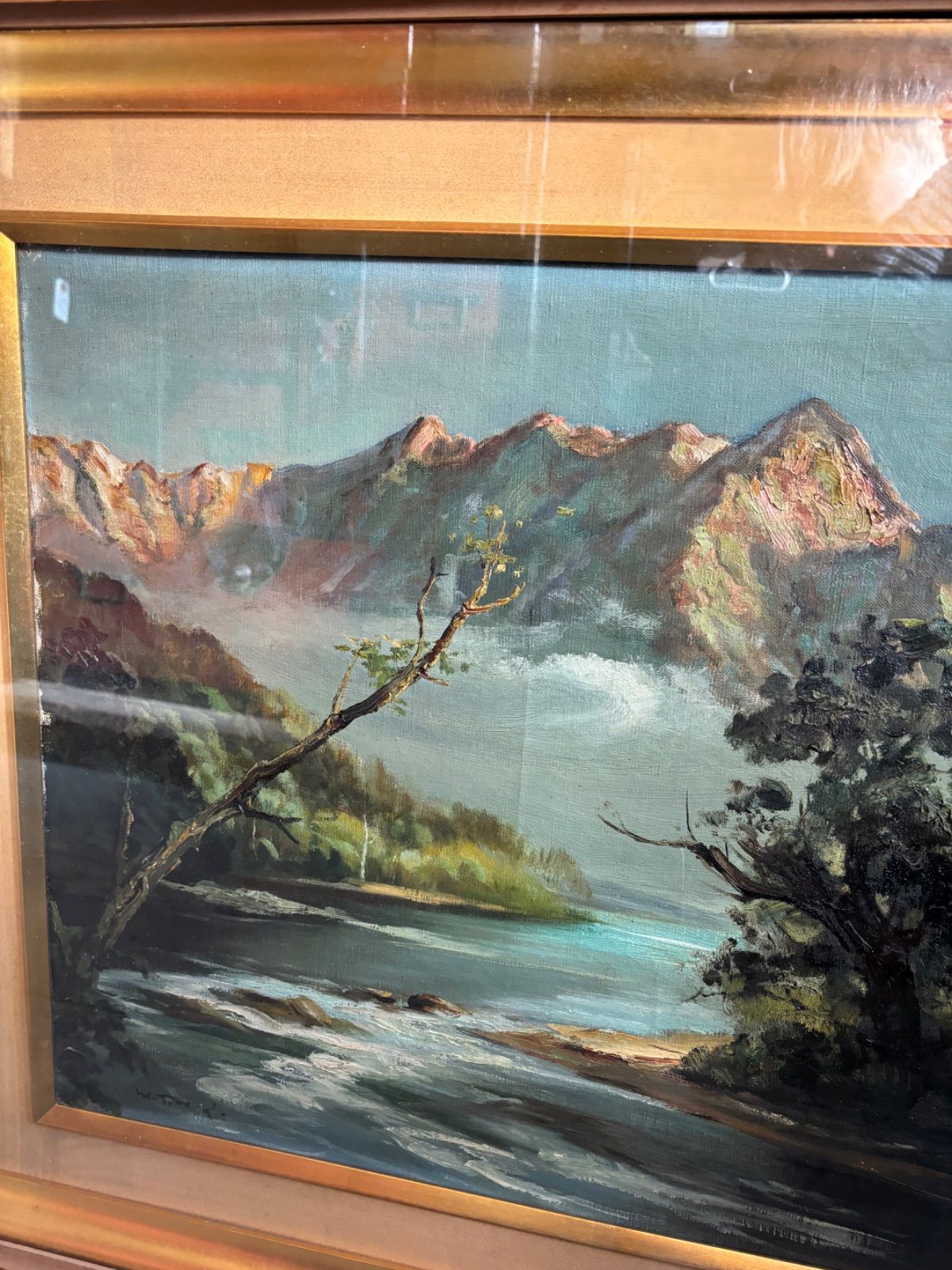 絵画 油彩 油絵 風景画 額縁付き 2段構造額縁 山水 - メルカリ