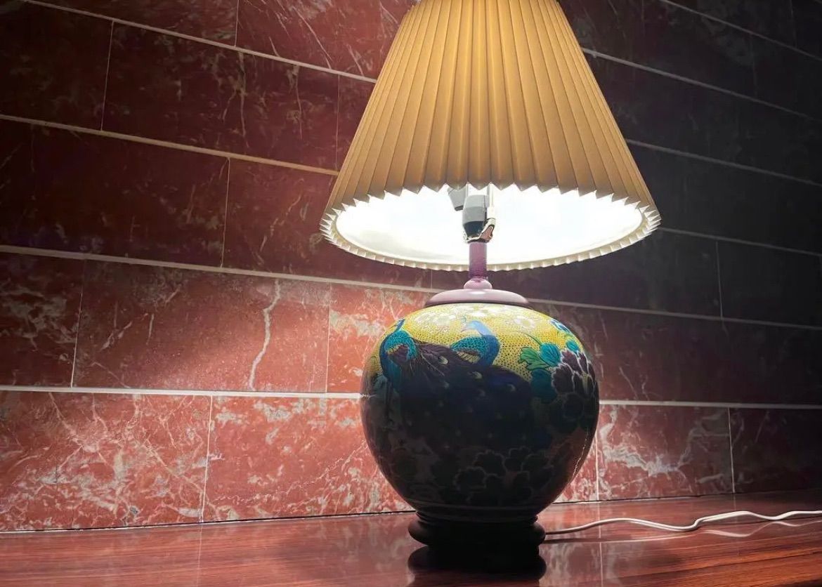 九谷焼きの間接照明 上品なフロアランプ吉田屋孔雀牡丹山茶花高級伝統